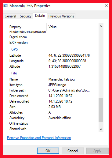 exif data for instagram app