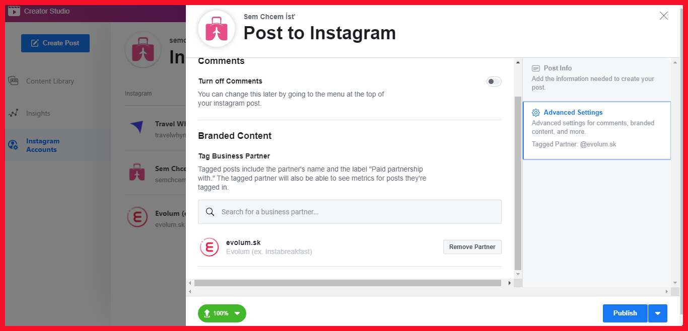 Prípadová štúdia č.1 : Rast followerov na Instagrame a práca s obsahom 3 post to instagram creator studio