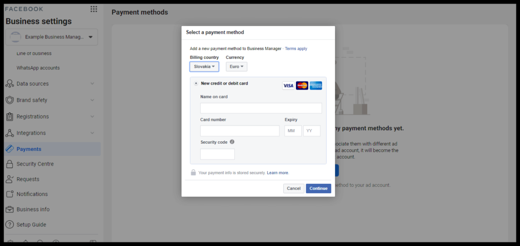 pridanie platobnej karty na facebooku