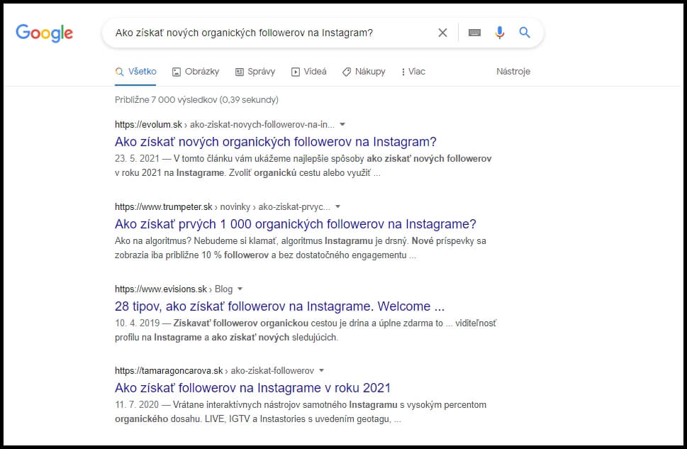 výsledky vyhľadávania google